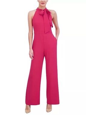 NWT Vince Camuto Size 4 Bow Tie Mock Neck Jumpsuit Cutout Back Chic